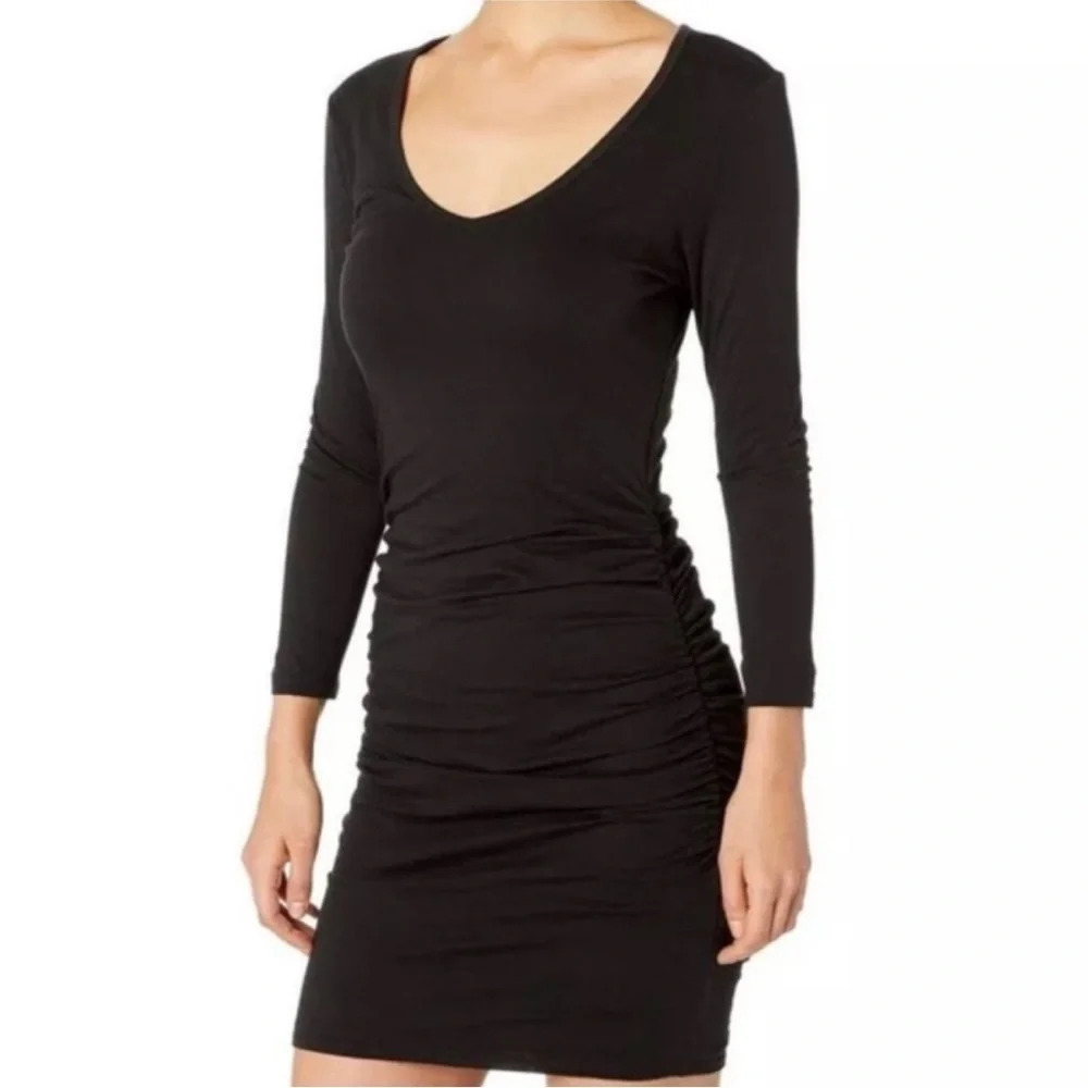 Beyond Yoga Black Ruched V Neck Bodycon Mini Dress‎ Black S